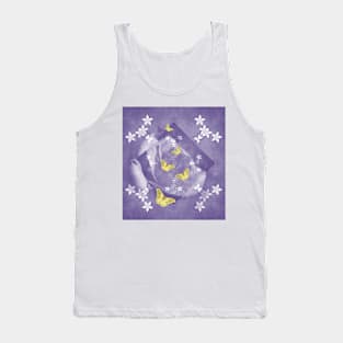 Secret Garden in Ultraviolet with Gold Butterflies Tank Top